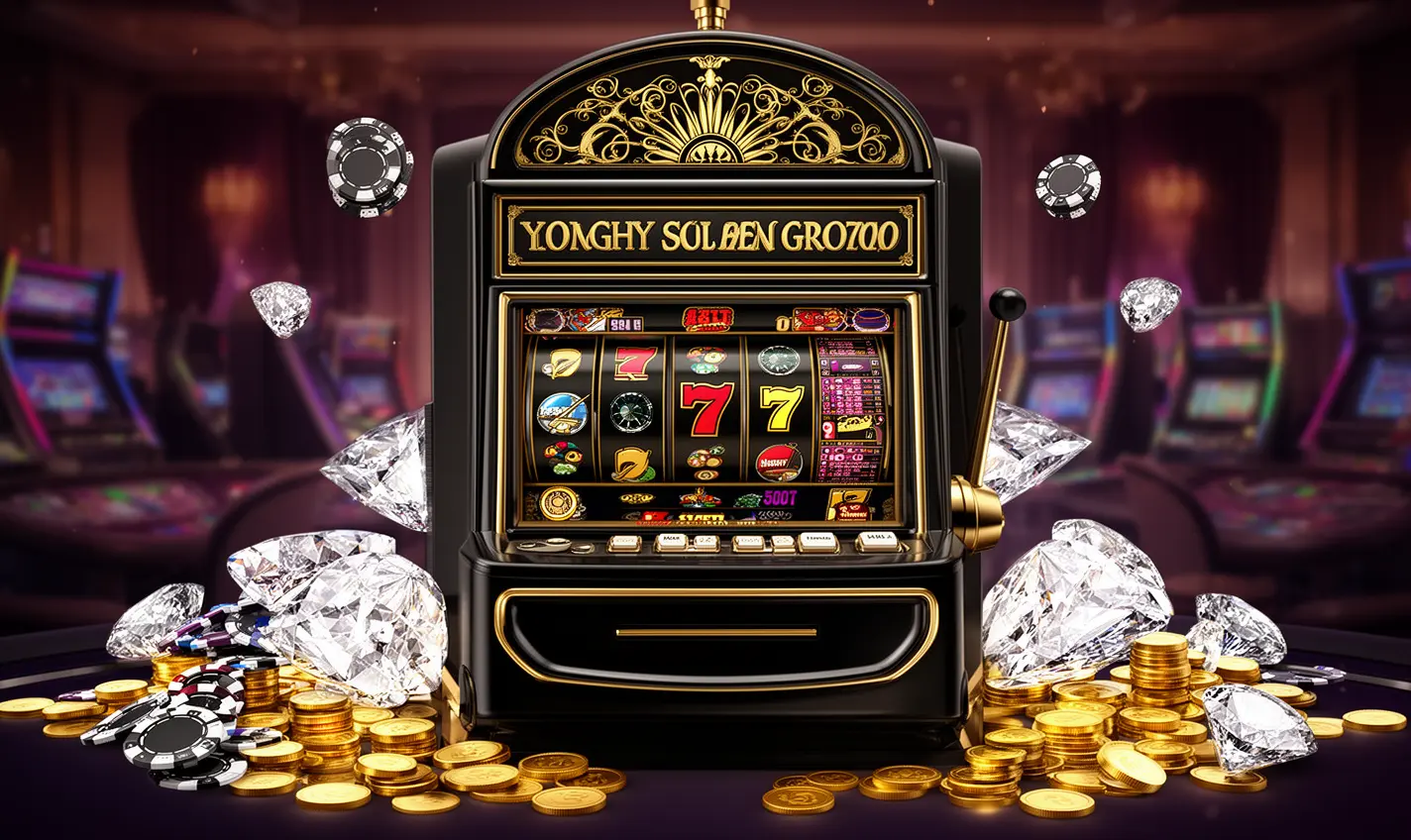 Stylish black and gold slot machine with triple lucky sevens and flying coins showcasing the high quality slot experience at 87BD casino in Bangladesh